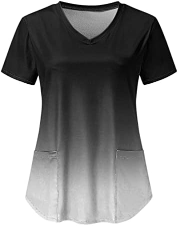 Elegantne bluze za žene ljetni gradijent štampani labavi kratki rukav džepni udobni dnevni majice piling vrhovi