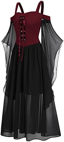 lcziwo gotičke haljine za žene posebna prilika špageti kaiš Pertlanje hladno rame leptir rukav plus veličina Maxi haljina