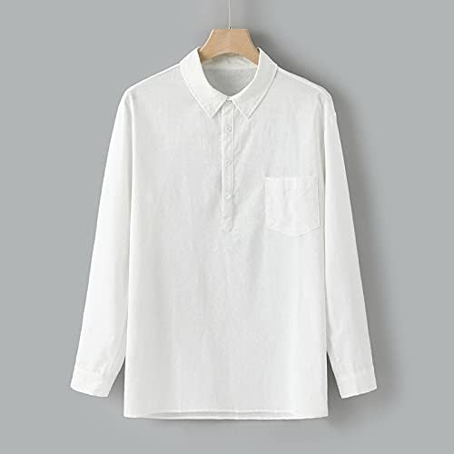 GDJGTA muški čvrsti ovratnik pamučna košulja s više džepova vrećasta ljetna posteljina Muška bluza Muška majica
