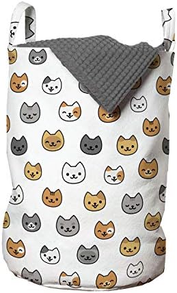 Ambesonne Cartoon torba za veš, sretni smiješni mačići u šarenom dizajnu Print očiju nasmijanih životinja, korpa za korpe sa ručkama