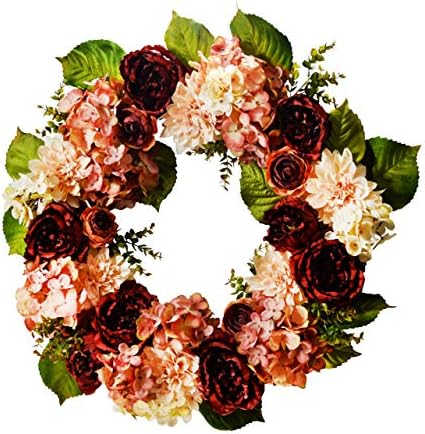 30 Peony / Dahlia / Hydrangea cvjetni vijenac, vijenac za ulazna vrata, prekrasan ručno izrađeni vijenac za kućni dekor, vjenčanja Burgundija