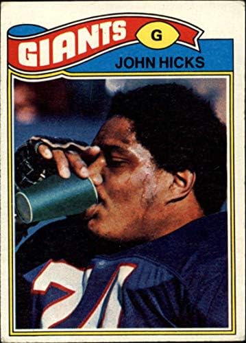 1977. TOPPS Fudbal br. 277 John Hicks New York Giants Službena tržišna kartica NFL. Skeniranje prikazuje stvarni prednji i stražnji dio kartice koji ćete dobiti