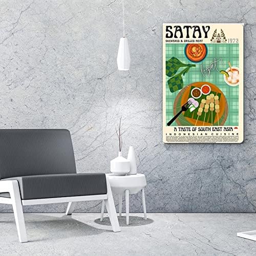 Satay Poster Retro stil, Indonezijska umjetnost ilustracije hrane, zidna Umjetnost, moderni kafe dekor na platnu slika zidni umjetnički Poster za spavaću sobu dekor dnevne sobe 24x32inch neugledan stil