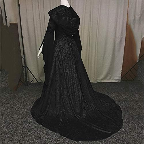 ZEFOTIM Medieval Dress, Womens Vintage Hooded Witch Cloak Dress truba rukav Srednjovjekovna vjenčanica Halloween cosplay Dress
