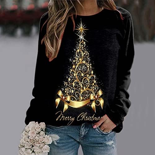 Ženska moda Sretan božićni tisak o vratu Duks okrugli izrez Fit pulover vrhovi Ležerne prilike duge modne ruke plus veličine