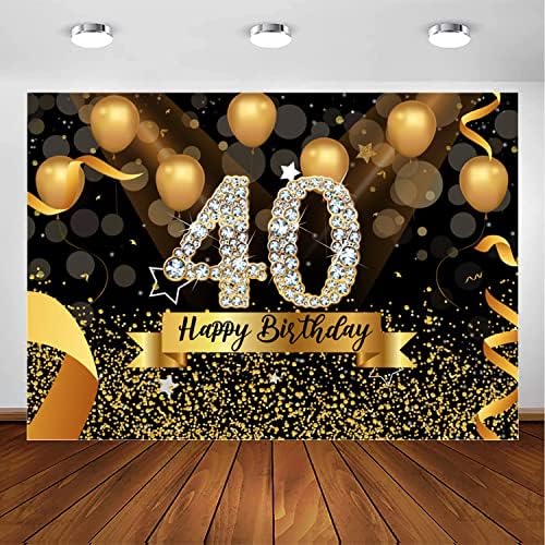 JASREE Vinyl 7x5ft Happy 40th Birthday Party Photography Backdrop Glitter crno-zlatni baloni pozadina za ženu Fabulous 40 bday party dekoracije Shining Diamond četrdeset godina stara fotografija