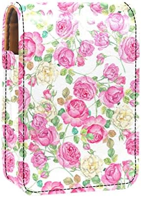ORYUEKAN makeup ruž za usne torbica za ruževe s ogledalom prijenosni ruž za usne torbica za skladištenje sjaja za usne organizator za pohranu sjaja, Pastorable Pink Yellow Flower Vintage