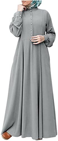 Maxi haljina za žene Vintage Dugi rukav obične haljine sa dugmadima šifon Kaftan Abaya haljina Islamska večernja haljina
