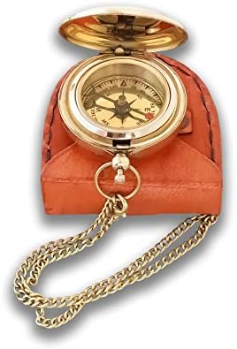 Kompas i crvena kožna torbica PORTHO | Sjajni mesingani završni sloj | Pokloni za maturu, prijateljstvo, krštenje, rođendan | Korisno