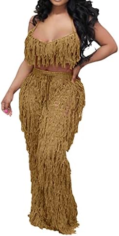 Padne pantne odijela za žene ženska modna casual ručna krošnik tassel podudaranje plaže Dvodijelni set špageta