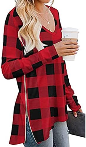 IcoDod ženske majice kauzalne majice s V-izrezom majice dugih rukava prevelike dukseve Flannel majice Split bočni vrhovi