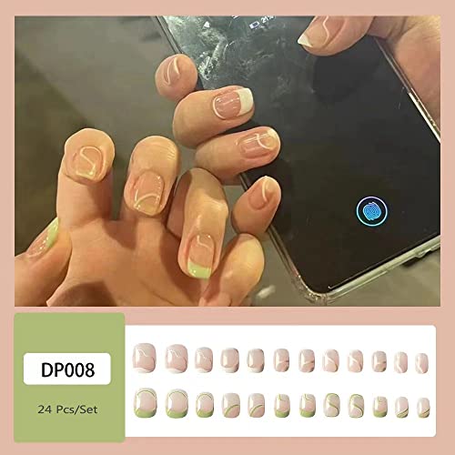 Pritisnite na nokte kratki, sjajni lažni vrhovi za nokte sa dizajnom kvadratni kratki nokti se drže za manikir - Nana zeleni i bijeli
