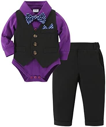 Yallet Baby Boy Dinet Set dojenčad TUXEDO Dugi rukav Gentleman odijelo + Beret Hat + Suspender Hlače + Bowtie 0-18m