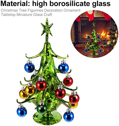 Doitool Green Stakleni božićna figurica, kristalno božićno stablo za odmor, keramička stolna božićna drvce sa šarenim kuglicama za