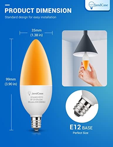 JandCase žute LED sijalice sa bubama, žute E12 sijalice sa Kandelabrima, E12 žute LED sijalice sa mogućnošću zatamnjivanja, 6w svetla