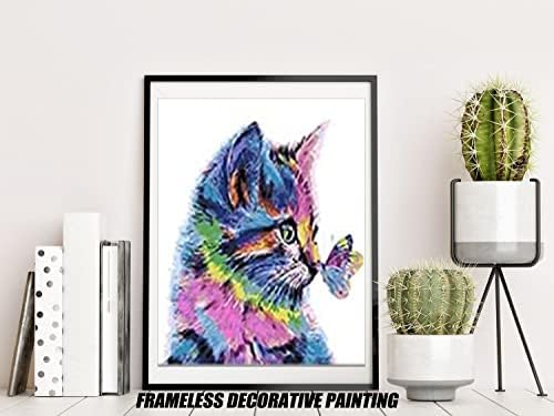 Moderno slikarstvo slatke životinje mačka poljubac leptir platno Dekorativno slikarstvo šareno mačje zidno umjetničko djelo Kućni