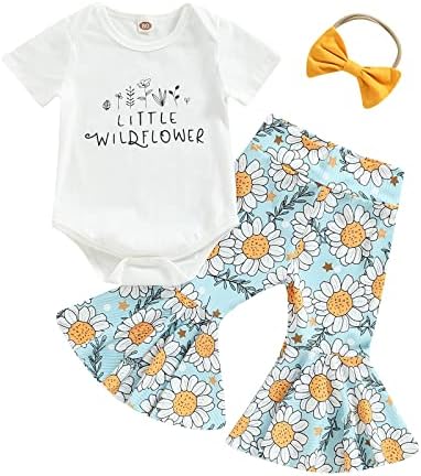 Djevojčica Cvjetni zvonik Outfit Little Wildflower Ramper kratki rukav Onejci hlače Proljetna odjeća