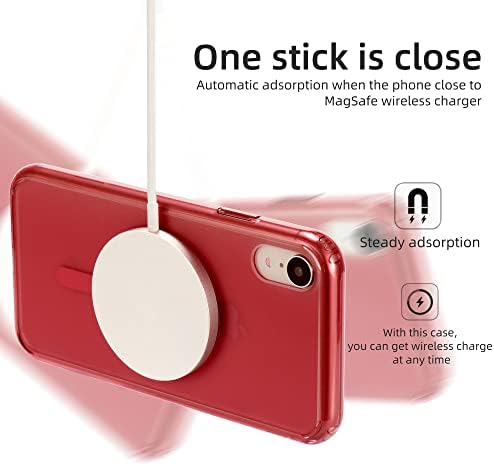 TIGOWOS prozirna futrola za magnetsku telefon za iPhone XR sa magsafe bežičnom punjenjem anti-žuta zaštitna futrola protiv prsta otporno na iPhone XR, crvena
