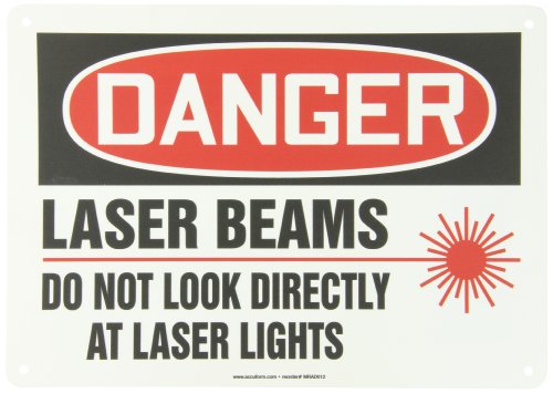 Accuform MRAD012VP plastični sigurnosni znak, Opasnost laserske grede ne gledaju direktno u laserskim svjetlima s grafikom, 10 dužine x 14 širine x 0,055 debljine, crvena / crna na bijeloj boji