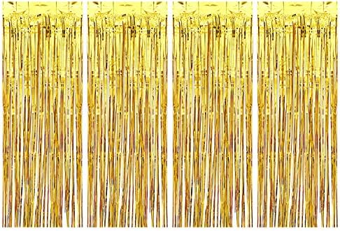 Livder 4 Pack 3.2x9.8 noge metalik folija Glitter Shimmer obrub zavjese za rođendan vjenčanje Božić Photo backdrops rekvizite Party Dekoracije