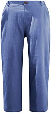 Ruiruilico Capris za žene Ljetne posteljine pamučne hlače Ležerne elastične visoke struk obrezane tanke salonske hlače sa džepovima