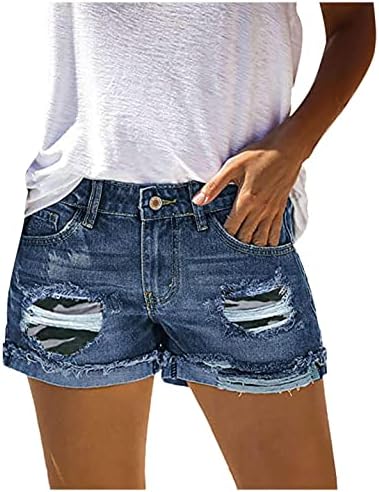 Qifen žene raširene traper kratke hlače preklopljene rublje casual jean kratke hlače dame Ljetni srednji uspon modne oprane kratke