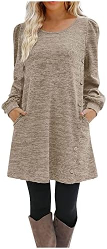 Džemper od nokmopa za žene modne žene okrugli vrat puni gumb s dugim rukavima Ležerna haljina