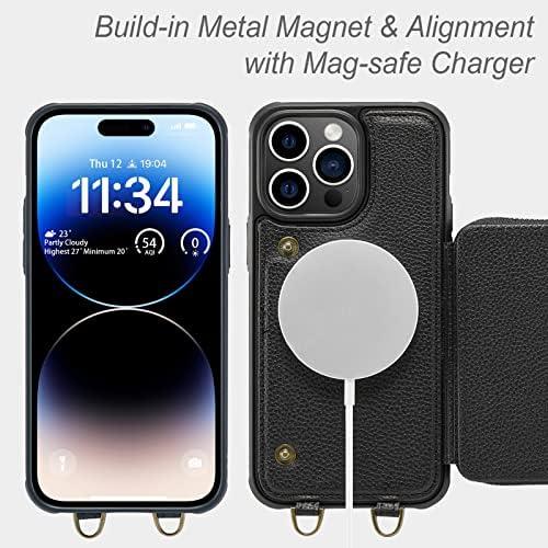 iPhone 14 Pro Magsafe Crossbody torbica za novčanik, RFID magnetna bežična torbica za telefon za punjenje sa držačem za kartice narukvica