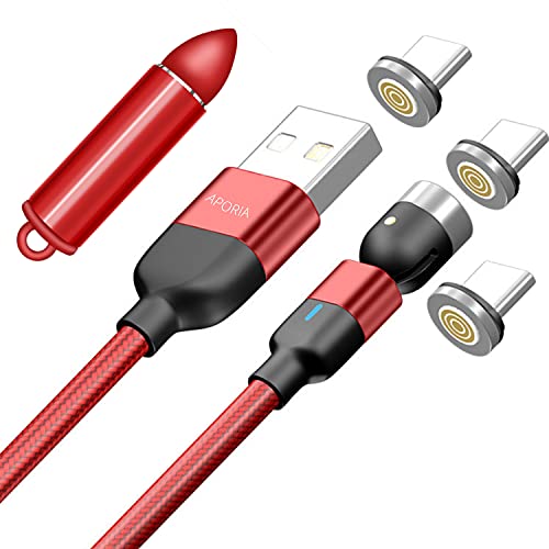 Aporia - Tip C Savjeti i 6,6ft crvena magnetska punjenje 540 ° Rotiranje USB kabla | Brzi naboj i prijenos podataka | Glava krajnjeg
