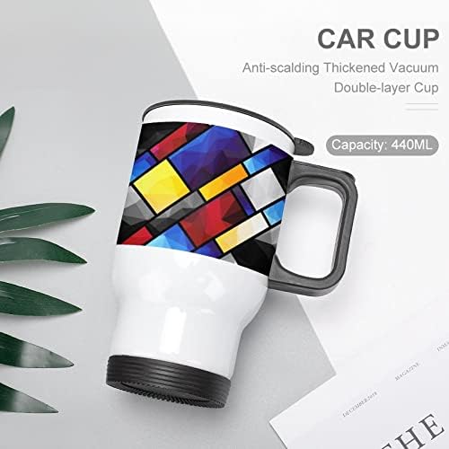 Geometrijski uzorak u Mondrian Style 14 oz Travel Three Cholid Cup sa izoliranim čepom sa poklopcem