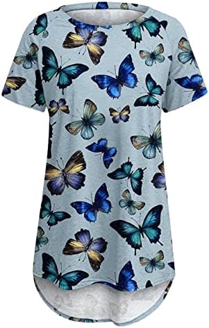 Slatka Vježba T Shirt za žene višebojni leptir Print Sakrij trbušnjake za tajice labavi kratki rukav o bluza za vrat