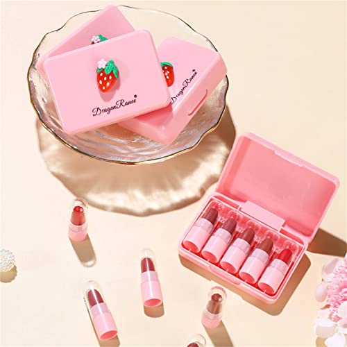 Xiahium ženski poklon Set za šminkanje-5kom ruž od jagode, dugotrajni hidratantni Mini mat sjaj za usne Vintage ruž za usne, prijenosni