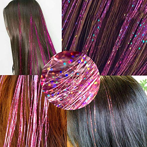 Tototoo šljokice za kosu svijetle ružičaste vilinske kose 1500 pramenova 44 inča otporne na toplotu svjetlucave šljokice za kosu komplet
