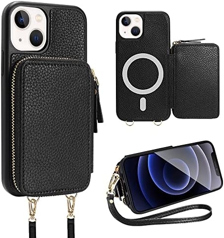ZVE iPhone 14 Plus Crossbody torbica za novčanik Magsafe, magnetna futrola za telefon sa RFID držačem za blokiranje narukvica za žene, kožna navlaka sa zatvaračem za iPhone 14 Plus, 6.7 - Crna