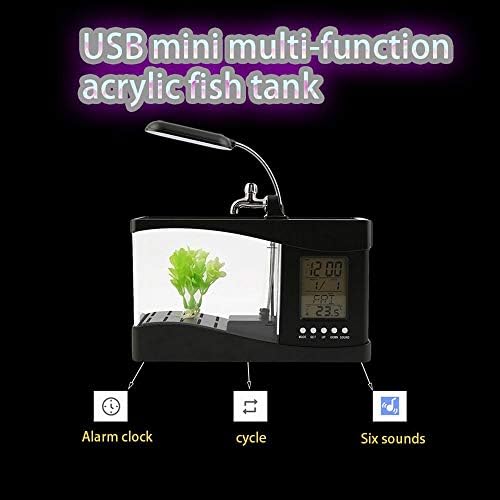 TJLSS USB stoni Mini akvarijum akvarijum LCD tajmer budilnik LED lampa svetlo crna kalendar Temperature recirkulacije