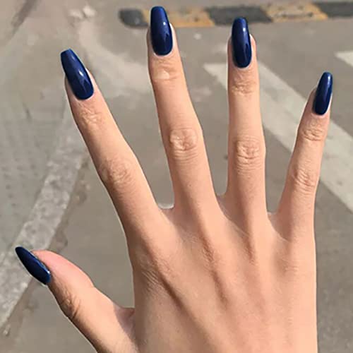 Mosako kratka Coffin Press na noktima sjajni lažni nokti plava balerina lažni nokti puni poklopac akrilni nokti manikura nokti nokti