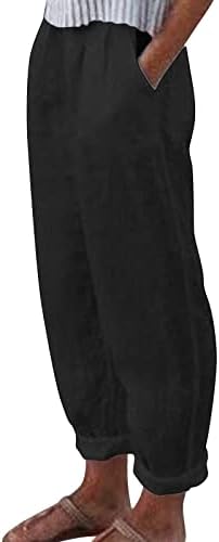 Žene visokog struka Casual široke noge duge Palazzo pantalone jednobojne pamučne Lane labave lepršave pantalone sa džepovima
