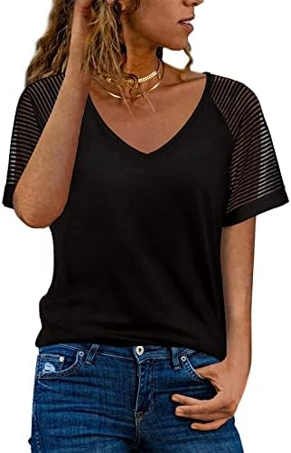Jednobojne majice za žene čipkaste ljetne labave krojeve klasični V izrez za izlazak kratki rukav elegantne Tee Camisas