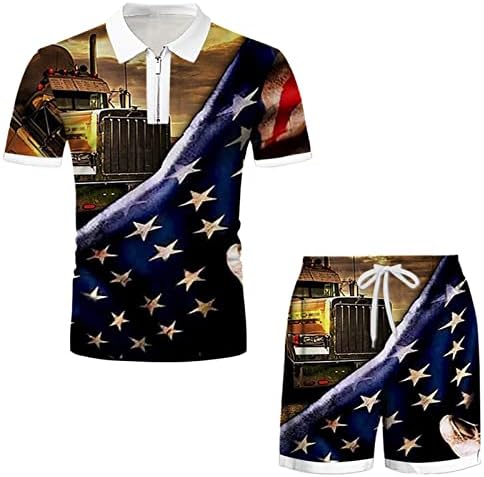 Zipper Polo Thirt vrhovi sa kratkim hlačama za muške 4. juli Patriotsko trenerke Američka zastavica odijela Sportska odjeća