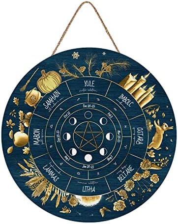 Aowotu Wheel of the Goet Sign 12 , suboti poganski prozor vještica, viccan ljetovanje, kalendar Wicca, Yule oltar, nebeski znak, vintage ručno rađeni božićni znak, božićni dekor
