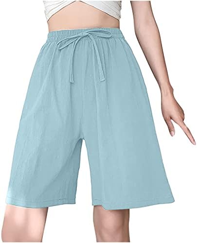 Ženske kratke hlače sa džepovima sa džepovima Ljeto Loose FIT CRVENI Struk širine nogu Comfy pamučne posteljine Bermuda Hlače