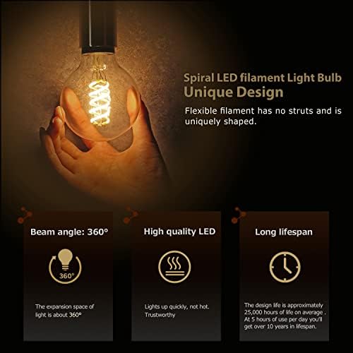 G25 LED Globusne sijalice, Antikna fleksibilna spiralna LED žarulja sa žarnom niti, Vintage LED Edison sijalica, 6 pakovanja, meka