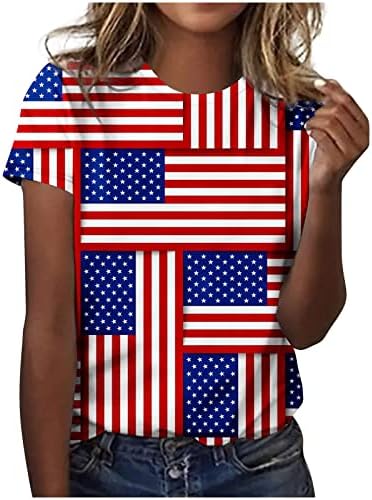 Američka košulja za zastave za žene 4. srpnja Dan neovisnosti Ispiši casual okrugli vrat kratki rukav pulover ljetni vrhovi
