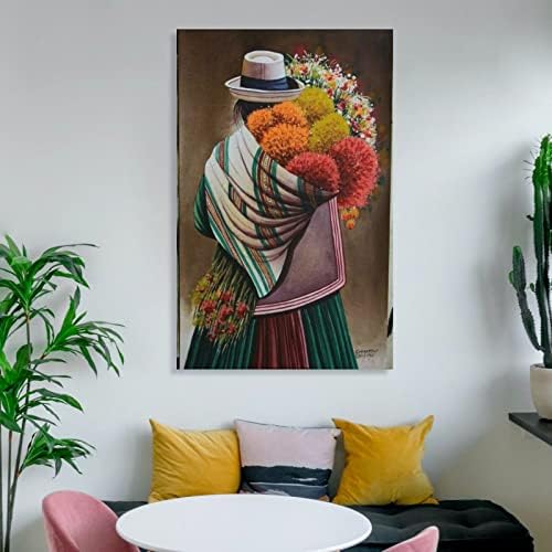 Meksička kultura art Poster žena nosi cvijeće Meksička Retro uljana slika na platnu posteri i grafike zidne umjetničke slike za dnevni