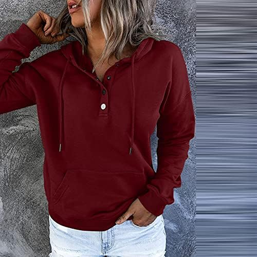 Ženske pulover Hoodies Tops casual Button Down Dugi rukav džepni duksevi
