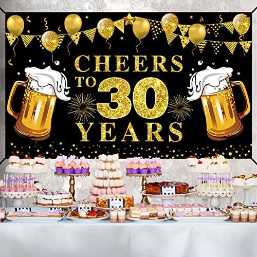 Happy 30th birthday Banner dekoracije, crno zlato Cheers to 30 years Backdrop Party Supplies, 30th Anniversary Photo Booth Poster Sign Decor
