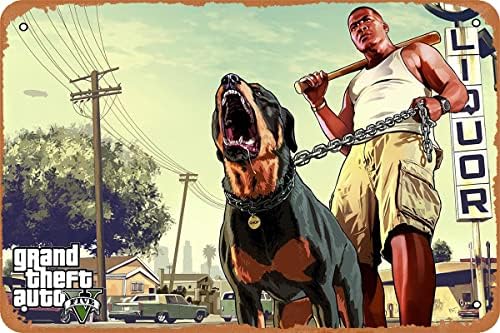 TersShawl Grand Theft Auto V Poster Video igra Limeni znak Vintage zidni dekor metalni Poster 8x12 inča