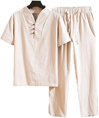 Muška pamučna posteljina majica kratkih rukava + dužina gležnjaka set Pantstoj košulje + pantalone Kućna odijela