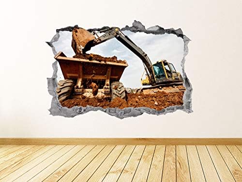 Građevinski gradilište Zidne naljepnice Art Smašeni 3D grafički kamioni Zidna naljepnica Muralni poster Dječje sobe Decor Poklon UP379