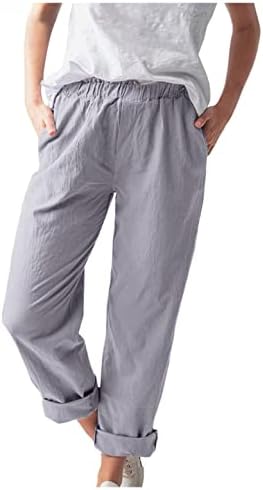 Zhuer ženske pamučne pantalone elastične struke široke noge hlače ljetne čvrste ležerne labave pantalone sa džepovima lagana